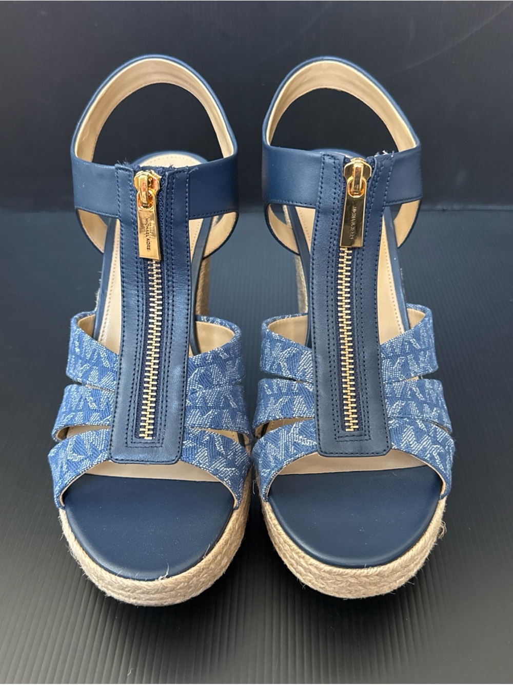 NIB Michael Kors Denim Jacquard Berkley Wedge Espadrille Sandal Women’s Size 10 - Picture 4 of 13